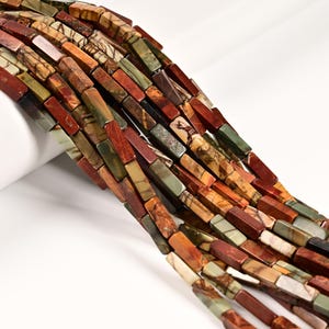 Natural Red Creek Jasper Rectangle Tube Beads Size 4x13mm 15.5'' Strand