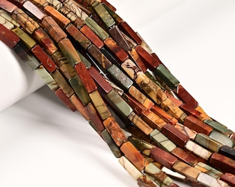 Natural Red Creek Jasper Rectangle Tube Beads Size 4x13mm 15.5'' Strand