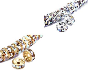 Clear AB Rhinestone Rondelle Spacers Gold/Silver 4mm 6mm 8mm 10mm 50pcs Per Bag