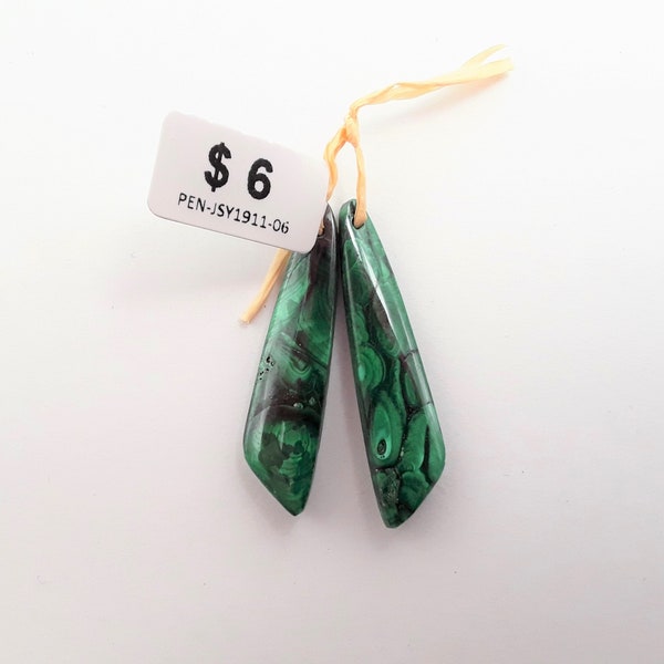 Green Malachite Pendant Earrings Leaf Shape 10x45mm Sold Per Pair