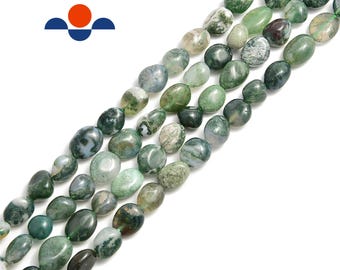 Moss Agate Smooth Pebble Nugget Beads Approx 10-12mm 15.5" Strand