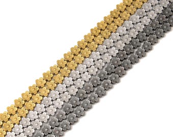 Titanium 14K Gold/Gray/Silver Hematite Flower Shape Beads Size 7.5mm 15.5" Strd