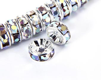 Clear AB Rhinestone Rondelle Spacers Gold/Silver 4mm 6mm 8mm 10mm 50pcs Per Bag