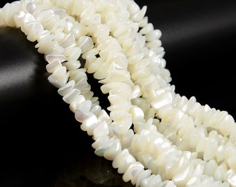 White Mother of Pearl MOP Shell Irregular Pebble Nugget Chips 7-10mm 16'' Strand