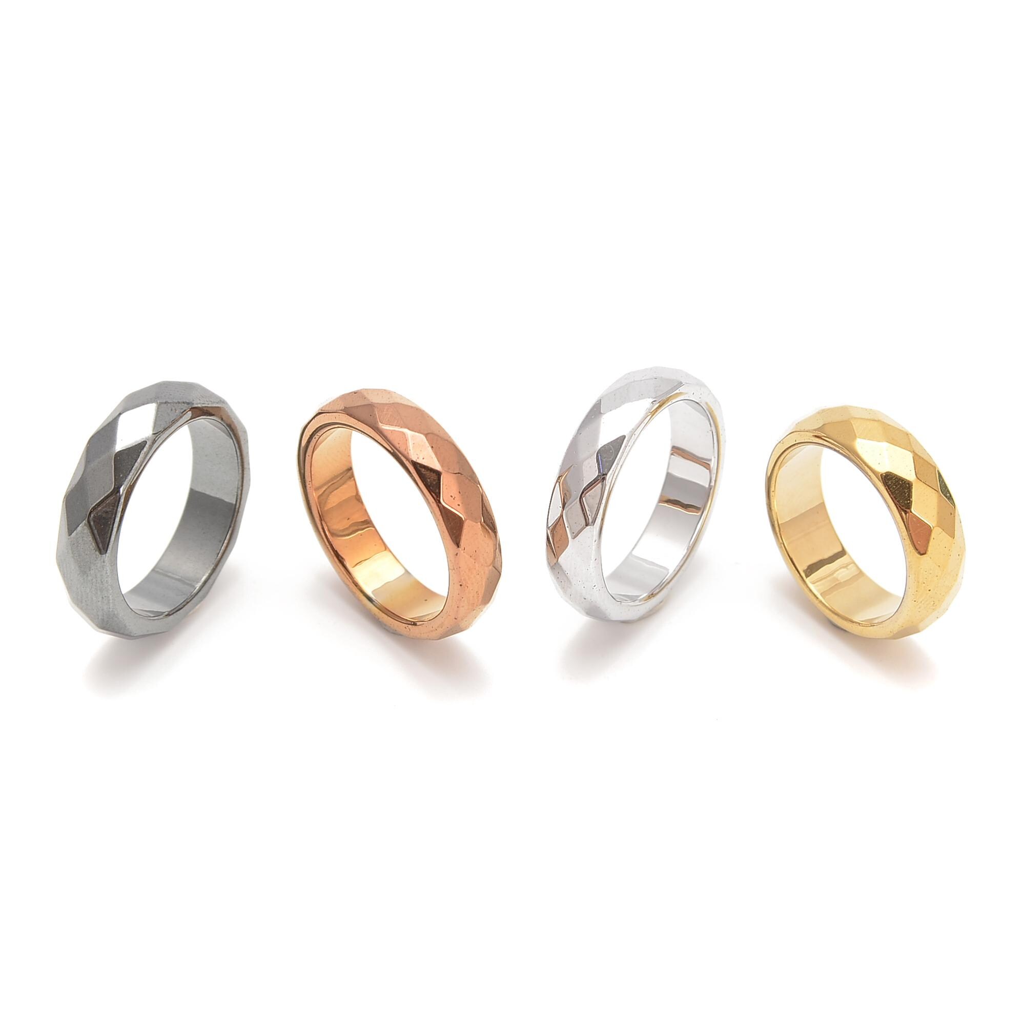 Mix Colors Hematite Band Ring Basic Ring Faceted Ring 4 Pcs