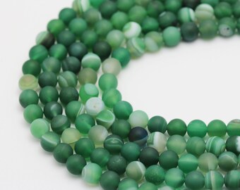 Matte Round Well Polish Green Stripe Agate Gemstone Loose Beads 15.5 Inch per Strand, Size 8mm/10mm.R-M-AGA-0054