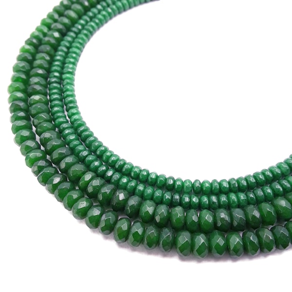 Dark Green Dyed Jade Faceted Rondelle Beads 3x4mm 4x6mm 5x8mm 15.5" Strand