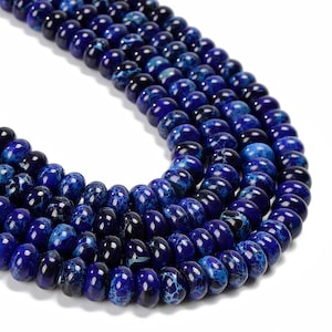 Dark Blue Sea Sediment Jasper Smooth Rondelle Beads 4x6mm 5x8mm 6x10mm 15.5&quot;Strd