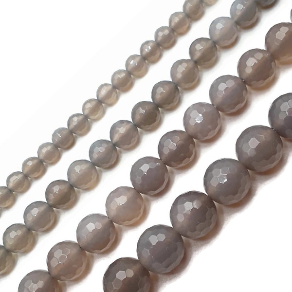 Gray Agate Faceted Round Beads 4mm 6mm 8mm 10mm 12mm Approx 15.5" Strand