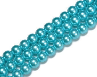 Aqua Blue Glass Pearl Smooth Round Beads 3mm 4mm 6mm 8mm 10mm 12mm 15.5" Strand