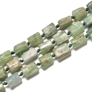 Natural Green Kyanite Faceted Cylinder Tube Beads Size 8x10mm 15.5&quot; Strand