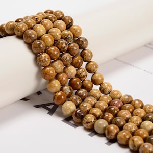 Picture Jasper Smooth Round Beads 4mm 6mm 8mm 10mm 12mm 15.5&quot; Strand