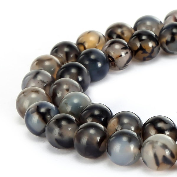 Black White Dragon Vein Agate Smooth Round Beads 6mm 8mm 10mm 15.5" Strand