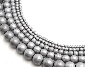 Silver Hematite Matte Round Beads 2mm 3mm 4mm 6mm 8mm 10mm 12mm 15.5" Strand