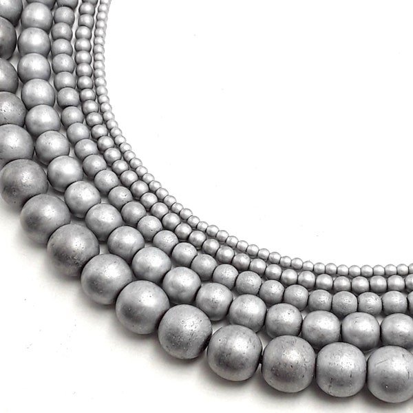 Silver Hematite Matte Round Beads 2mm 3mm 4mm 6mm 8mm 10mm 12mm 15.5" Strand