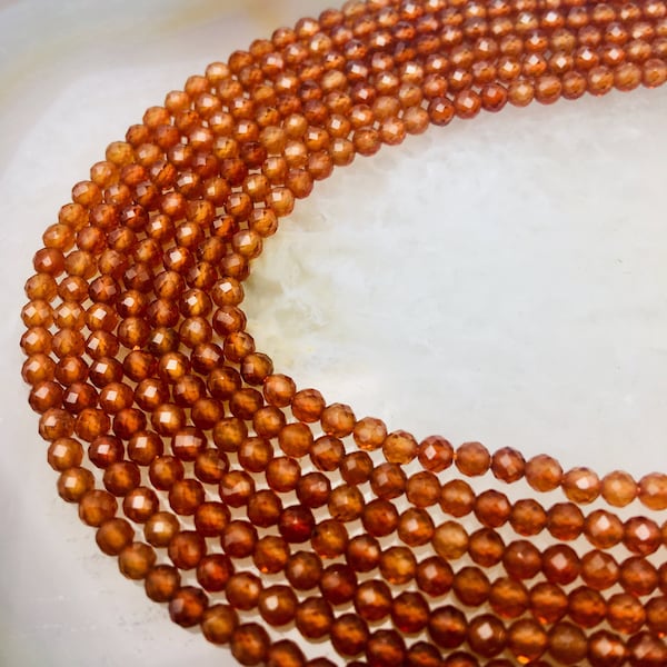 Natural Hessonite Orange Garnet Faceted Round Beads 2.5mm 3mm 4mm 5mm 15.5" Strd