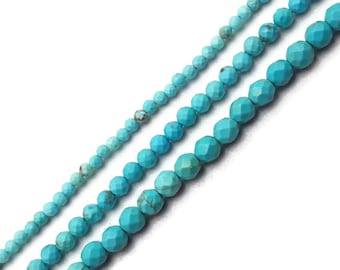 Blue Turquoise Faceted Round Beads Size 2mm 3mm 4mm 15.5" Strand