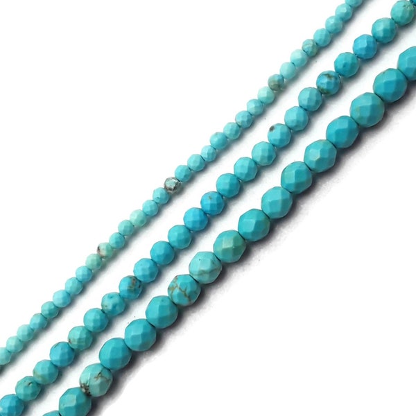 Blue Turquoise Faceted Round Beads Size 2mm 3mm 4mm 15.5" Strand