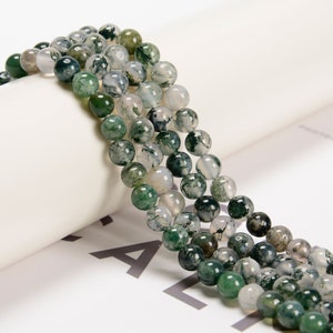 Green Moss Agate Smooth Round Beads 4mm 6mm 8mm 10mm Approx 15.5 Strand image 1