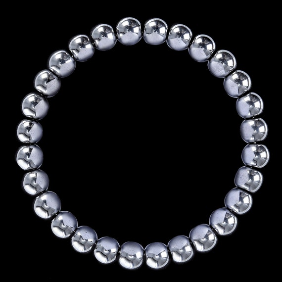 Cooper - 4mm - Faceted Matte Hematite Beaded Stretchy Bracelet with Sterling Silver Beads