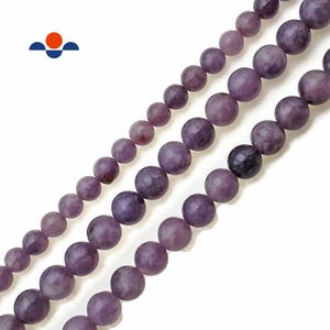 Natural Purple Lepidolite Smooth Round Beads 6mm 8mm 10mm 15.5&quot; Strand