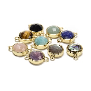 Gemstone Faceted Round Gold Edge Connector Pendant Charm Size 12x12mm