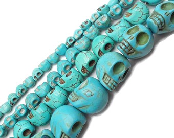 Blue Howlite Turquoise Skull Beads 6x8mm 8x10mm 10x12mm 18x20mm 15.5" Strand