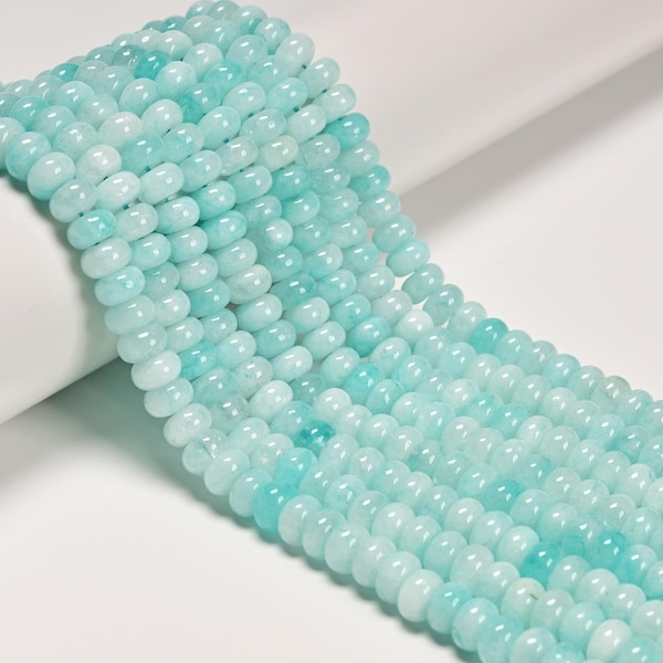 Light Amazonite Color Dyed Jade Smooth Rondelle Beads Size 5x8mm 15.5" Strand