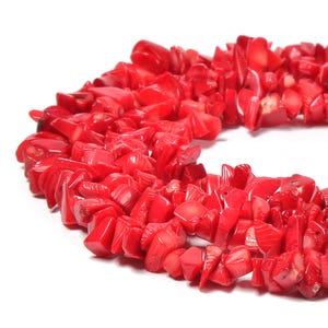 Red Bamboo Coral Irregular Nugget Chips Beads Approx 7-8mm 34&quot; Strand