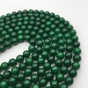 Solid Green Dyed Jade Smooth Round Beads Size 4mm 6mm 8mm 10mm 15.5&quot; Strand