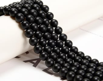 Black Onyx Matte Round Beads 4mm 6mm 8mm 10mm 12mm Approx 15.5" Strand