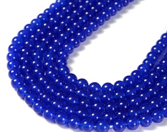 Blue Dyed Jade Smooth Round Beads 4mm 6mm 8mm 10mm 15.5" Strand