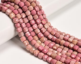 Natural Pink Petrified Rhodonite Faceted Cube Beads Size 7mm 15.5'' Strand