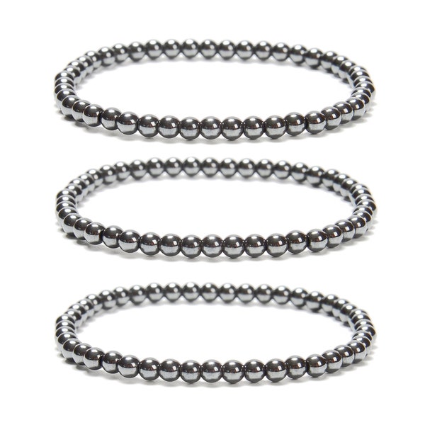 Gray Hematite Smooth Round Beaded Bracelet 4mm 7.5'' Length 3 PCS Per Set