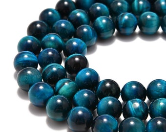 2.0mm Hole Blue Green Tiger Eye Smooth Round Beads 6mm 8mm 10mm 15.5" Strand