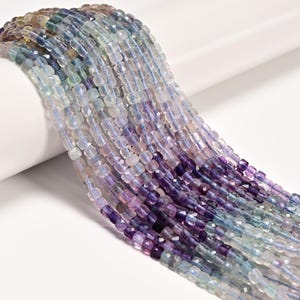 Natural Gradient Rainbow Fluorite Faceted Cube Beads Size 4-5mm 15.5'' Strand
