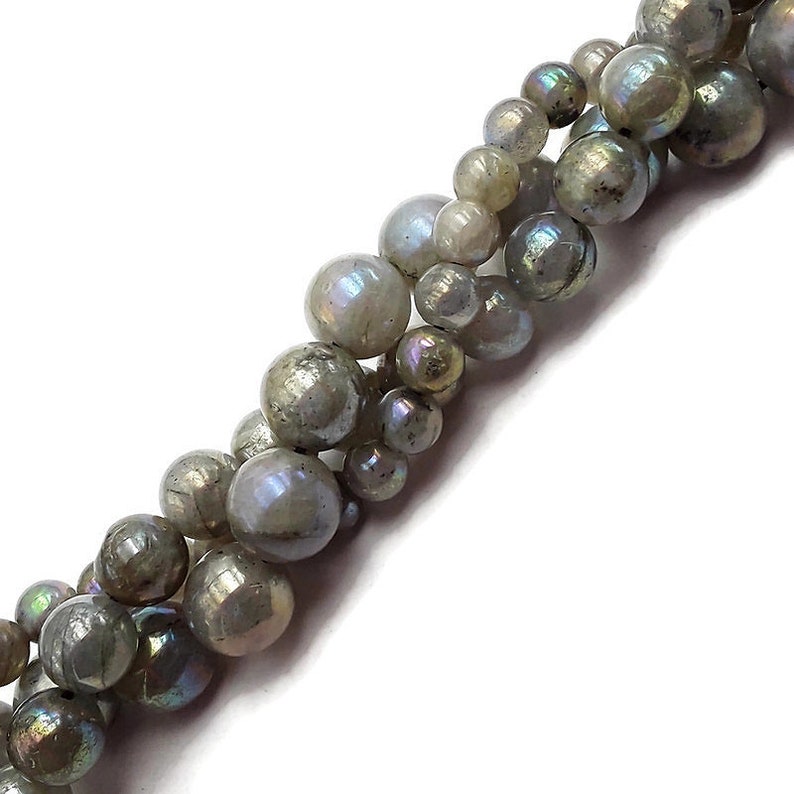 AB Coated Labradorite Smooth Round Beads 6mm 8mm 10mm 15.5 Strand