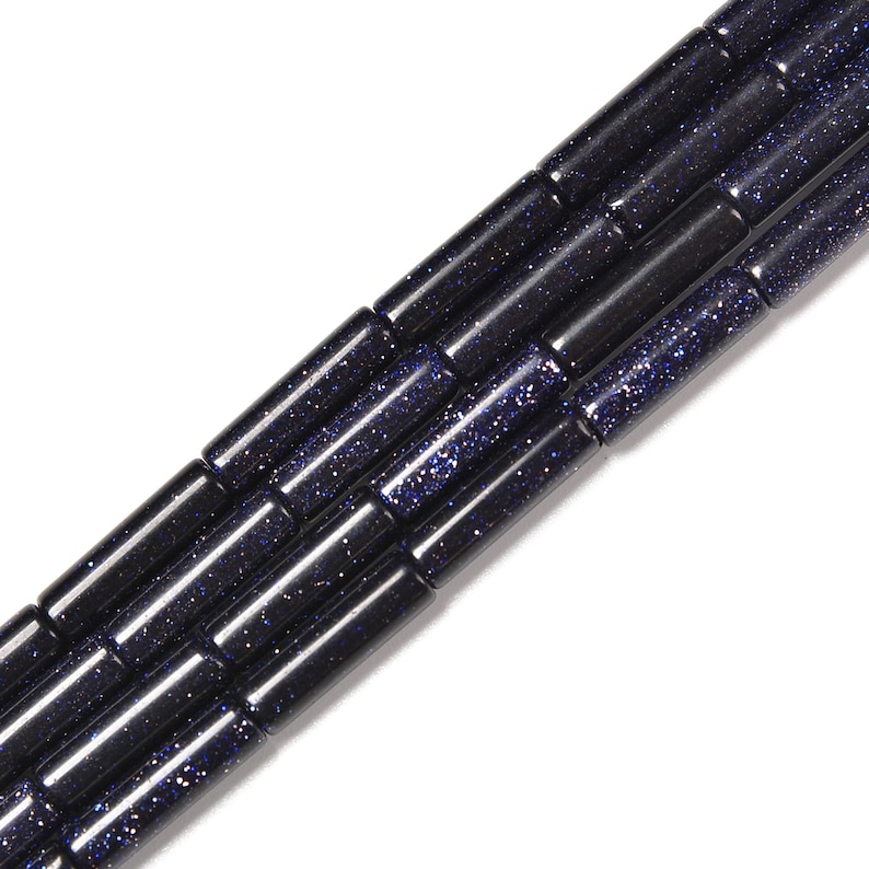 Cuentas cilíndricas de arenisca azul, tamaño 4 x 13 mm, tira de 15,5 pulgadas imagen 1
