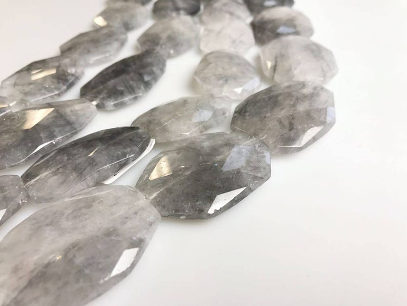 Cloudy Gray Quartz Rectangle Slice Faceted Octagon Beads Etsy