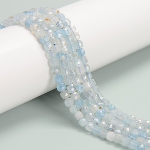 Natural Blue Translucent Aquamarine Faceted Cube Beads Size 4-4.5mm 15.5''Strand