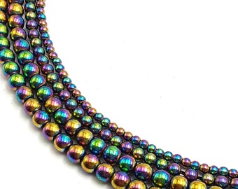Rainbow Hematite Smooth Round Beads 2mm 3mm 4mm 6mm 8mm 10mm 12mm 15.5" Strand