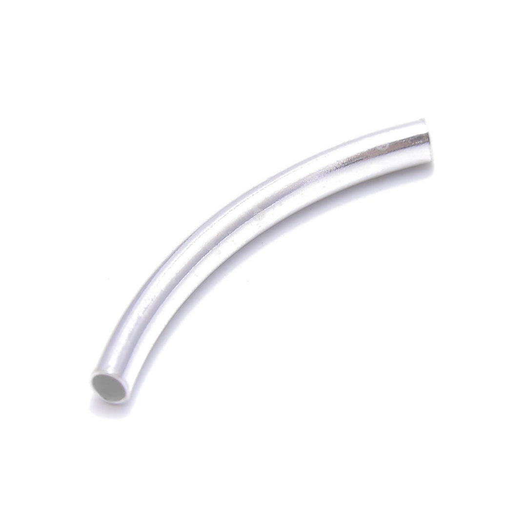 925 Sterling Silver Smooth Curved Hollow Tube Beads Size 3x30mm 6 Pcs
