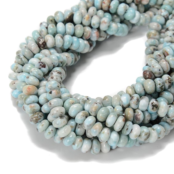 Cuentas redondas lisas de larimar multicolor natural de 4 x 6 mm, 5 x 8 mm, 6 x 10 mm, 15,5 pulgadas de largo