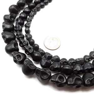 Black Howlite Turquoise Skull Beads 6x8mm 8x10mm 10x12mm 15.5" Strand image 2