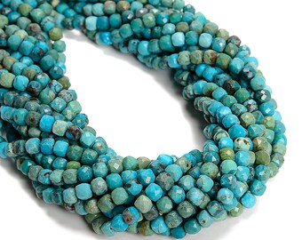 Natural Genuine Blue Turquoise Faceted Cube Beads Size 5-6mm 15.5'' Strand