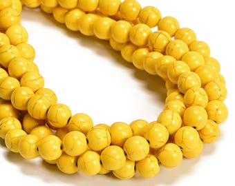 Yellow Howlite Turquoise Smooth Round Beads 4mm 6mm 8mm 10mm 12mm 15.5&quot; Strand