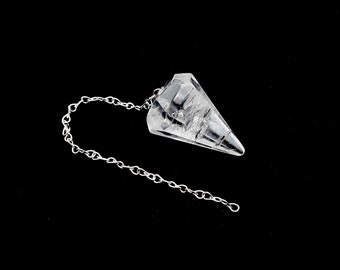 Clear Quartz Pendulum Pendant Healing Point Approx 35x20mm with 4" Chain