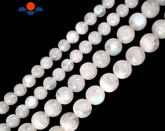 High Grade White Rainbow Moonstone Smooth Round Beads 6mm 7.5mm 8mm 15.5" Strand