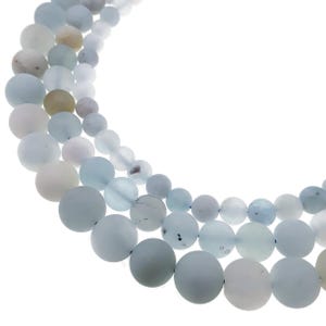 Natural Blue Aquamarine Matte Round Beads 6mm 8mm 10mm 15.5&quot; Strand