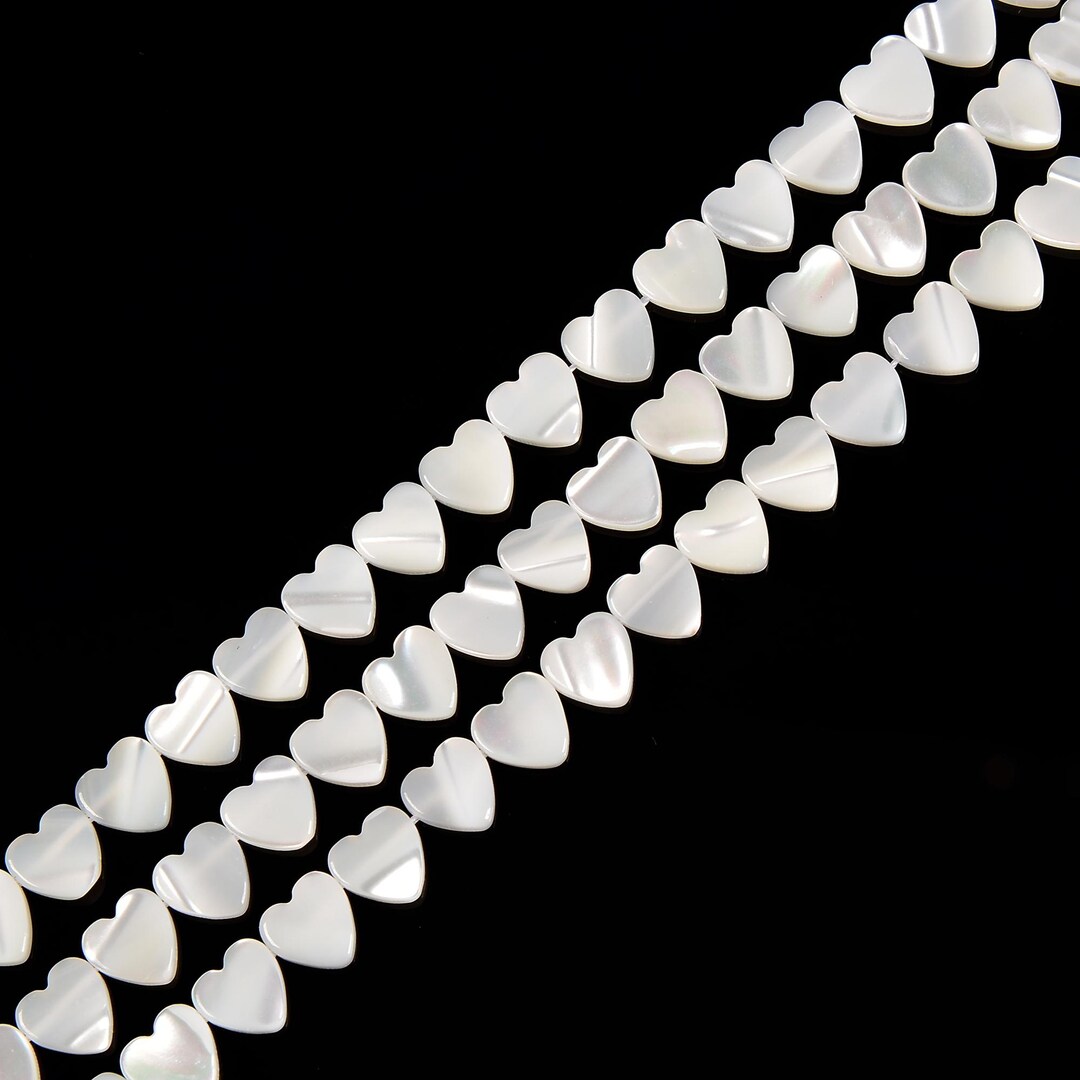 White Mother of Pearl MOP Shell Horizontal Drilled Heart 6mm to 12mm 15 ...
